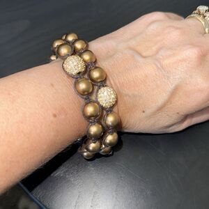 New Without Tags 2 Tai Rose Gold/Bronze Beaded Cord Crystal incrusted bracelet